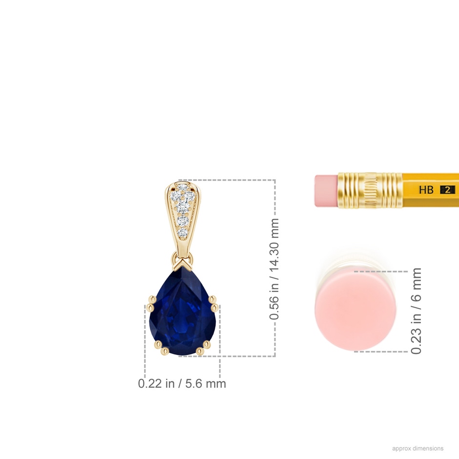 7x5mm AA Vintage Style Pear Sapphire Drop Pendant with Diamonds in Yellow Gold ruler