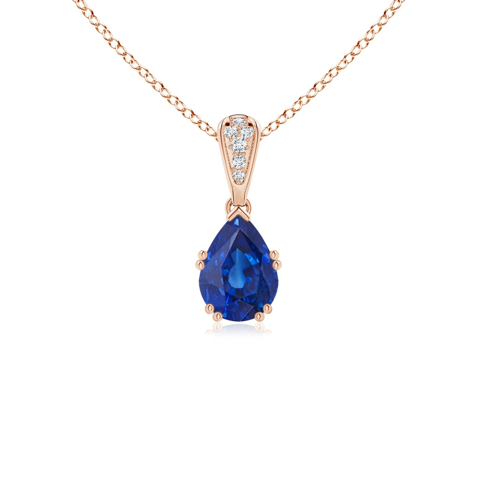 7x5mm AAA Vintage Style Pear Sapphire Drop Pendant with Diamonds in Rose Gold 