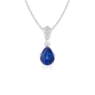 7x5mm AAA Vintage Style Pear Sapphire Drop Pendant with Diamonds in White Gold