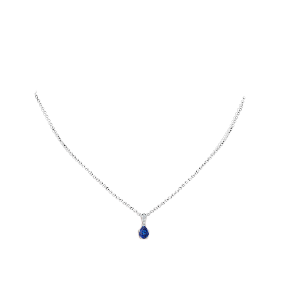 7x5mm AAA Vintage Style Pear Sapphire Drop Pendant with Diamonds in White Gold pen