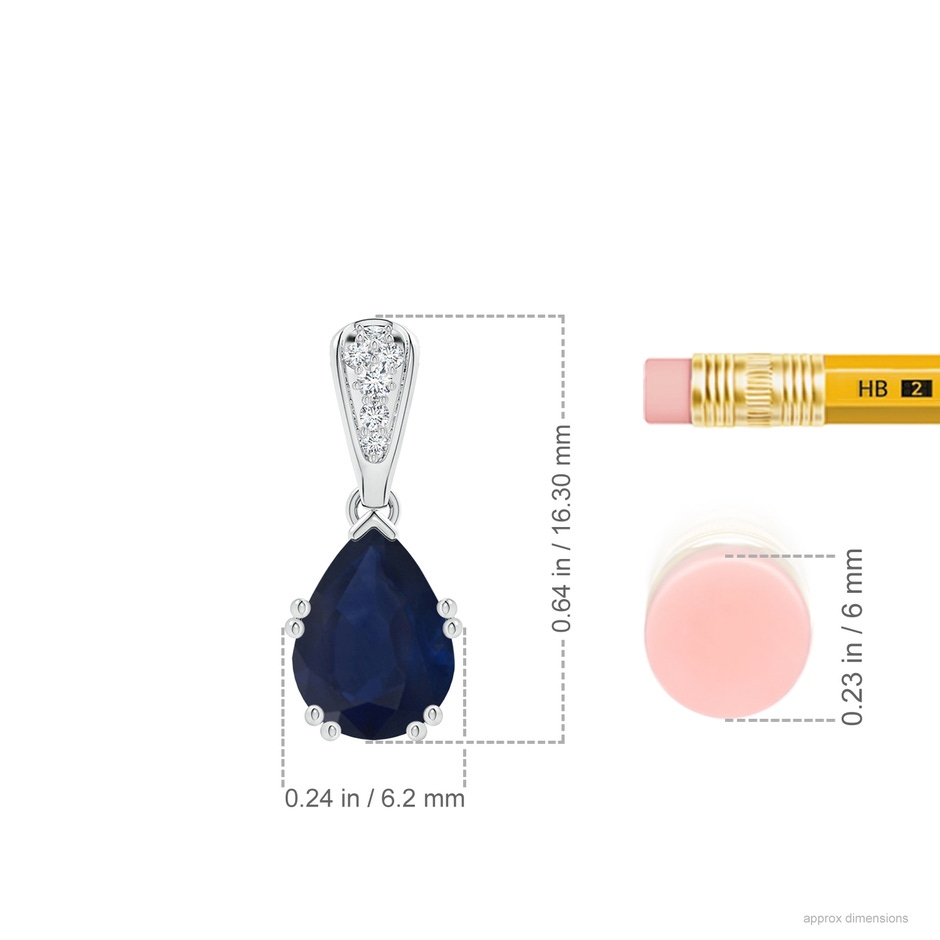 8x6mm A Vintage Style Pear Sapphire Drop Pendant with Diamonds in P950 Platinum ruler