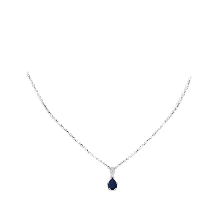 8x6mm A Vintage Style Pear Sapphire Drop Pendant with Diamonds in P950 Platinum pen