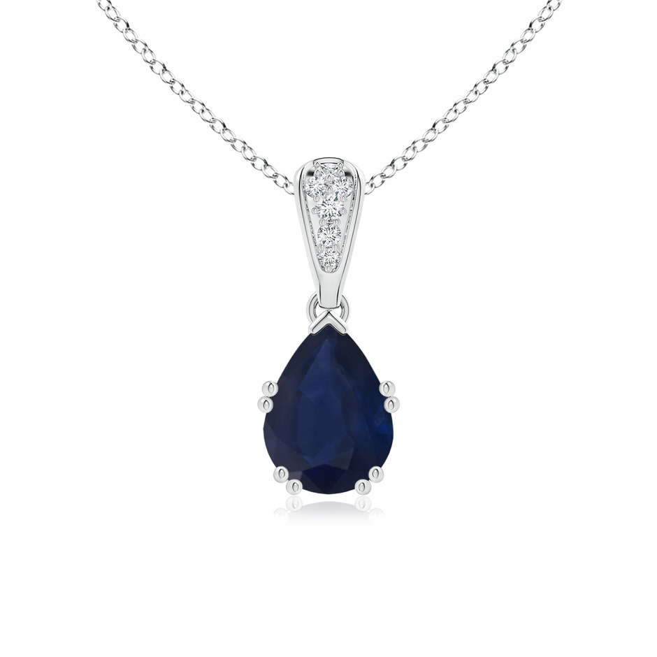 8x6mm A Vintage Style Pear Sapphire Drop Pendant with Diamonds in White Gold 