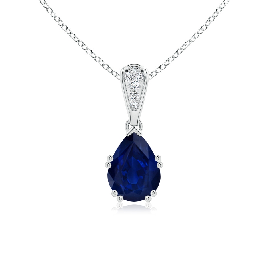 8x6mm AA Vintage Style Pear Sapphire Drop Pendant with Diamonds in P950 Platinum 