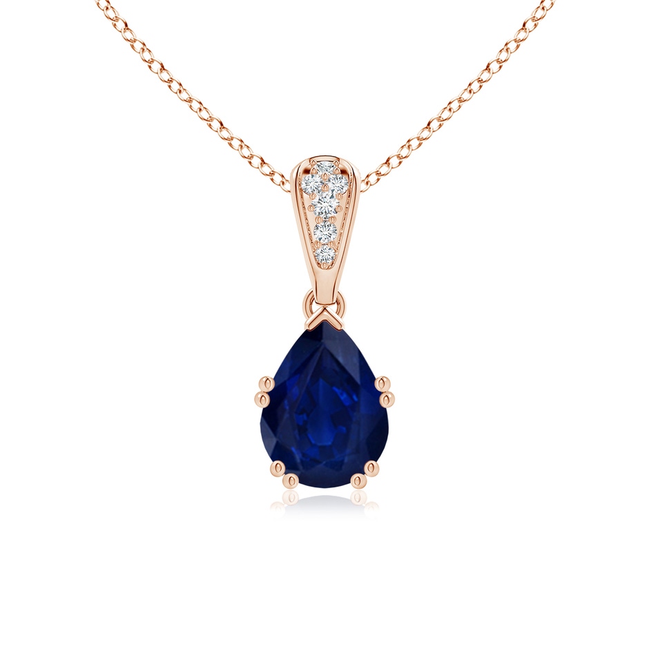 8x6mm AA Vintage Style Pear Sapphire Drop Pendant with Diamonds in Rose Gold 