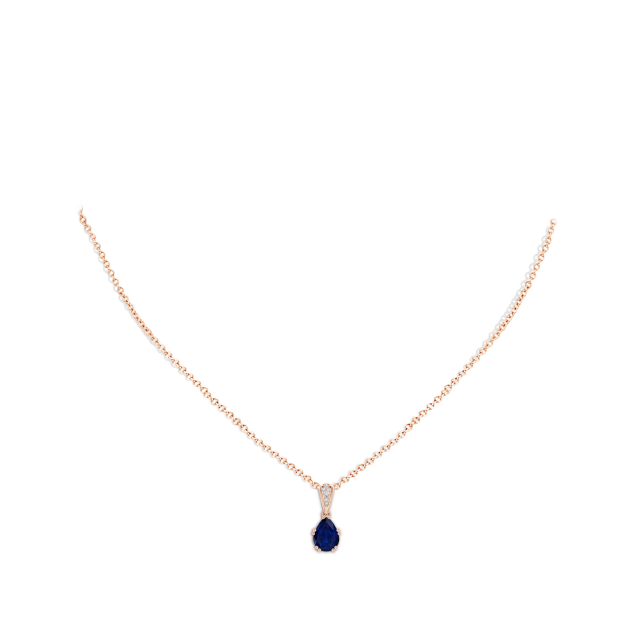 8x6mm AA Vintage Style Pear Sapphire Drop Pendant with Diamonds in Rose Gold pen