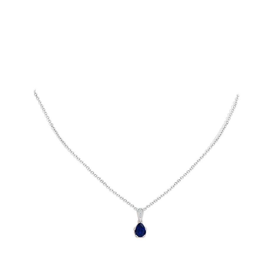 8x6mm AA Vintage Style Pear Sapphire Drop Pendant with Diamonds in White Gold pen