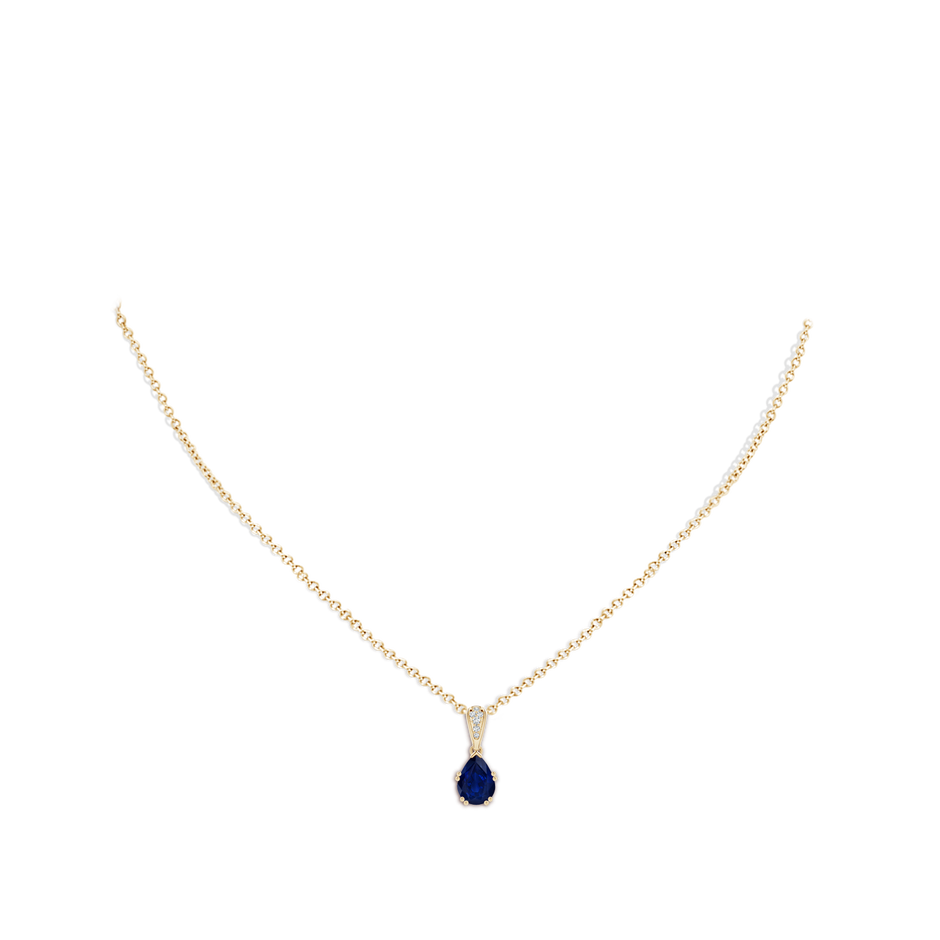 8x6mm AA Vintage Style Pear Sapphire Drop Pendant with Diamonds in Yellow Gold pen