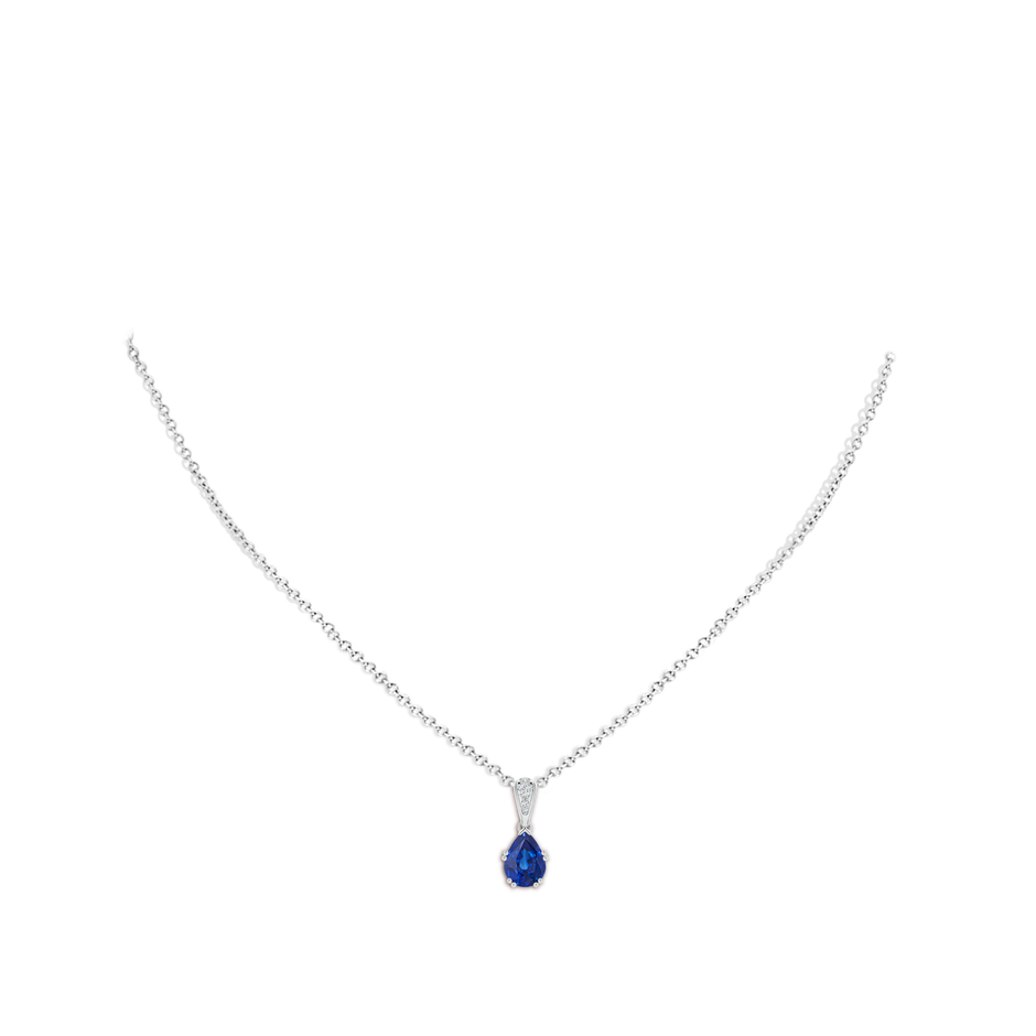 8x6mm AAA Vintage Style Pear Sapphire Drop Pendant with Diamonds in 18K White Gold pen
