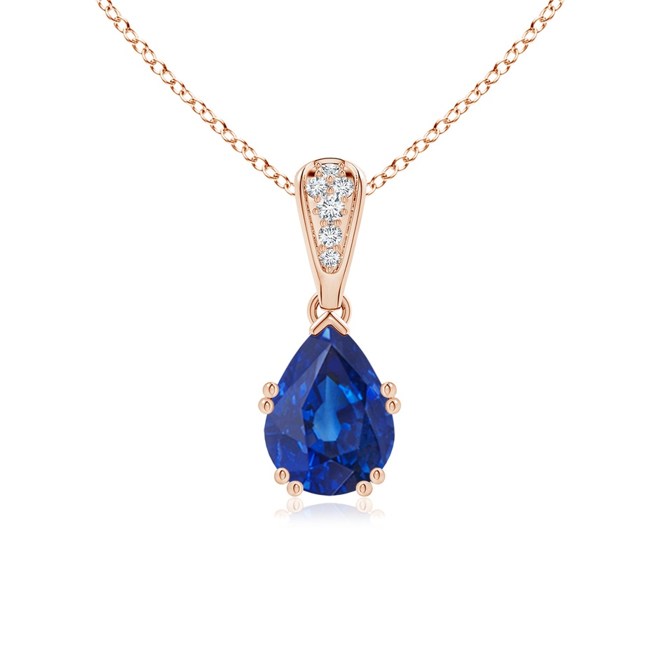 8x6mm AAA Vintage Style Pear Sapphire Drop Pendant with Diamonds in Rose Gold 