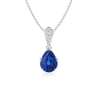 8x6mm AAA Vintage Style Pear Sapphire Drop Pendant with Diamonds in White Gold
