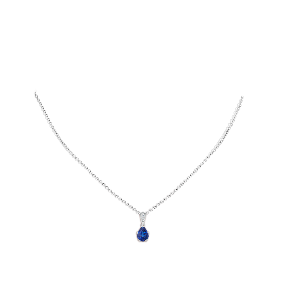 8x6mm AAA Vintage Style Pear Sapphire Drop Pendant with Diamonds in White Gold - body_neck