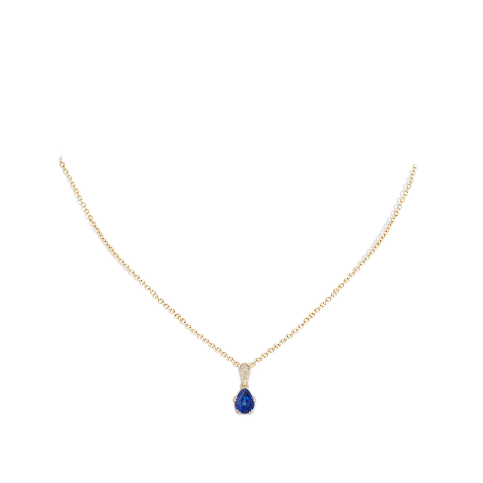 8x6mm AAA Vintage Style Pear Sapphire Drop Pendant with Diamonds in Yellow Gold pen