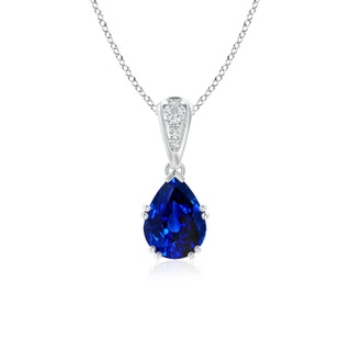 8x6mm AAAA Vintage Style Pear Sapphire Drop Pendant with Diamonds in P950 Platinum