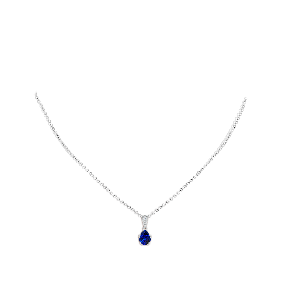 8x6mm AAAA Vintage Style Pear Sapphire Drop Pendant with Diamonds in White Gold pen