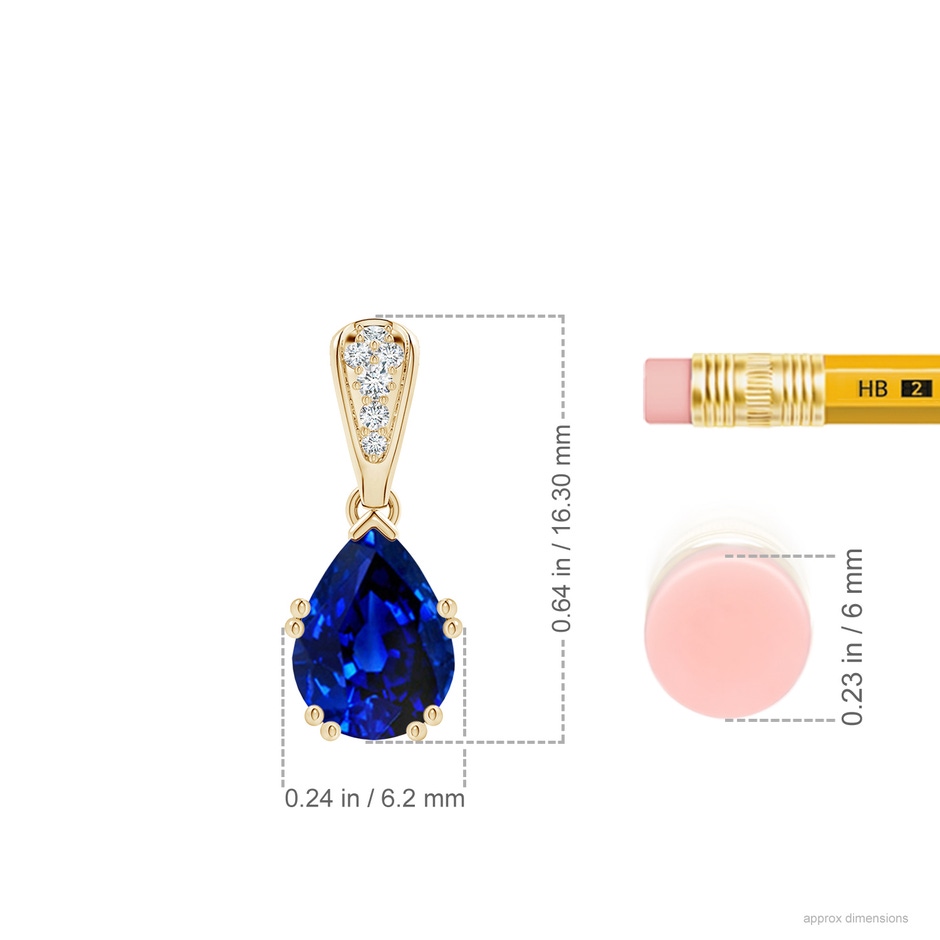 8x6mm AAAA Vintage Style Pear Sapphire Drop Pendant with Diamonds in Yellow Gold ruler