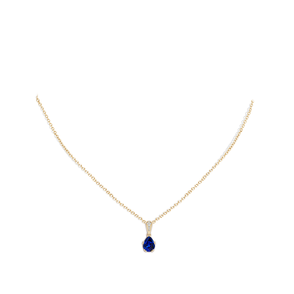 8x6mm AAAA Vintage Style Pear Sapphire Drop Pendant with Diamonds in Yellow Gold pen