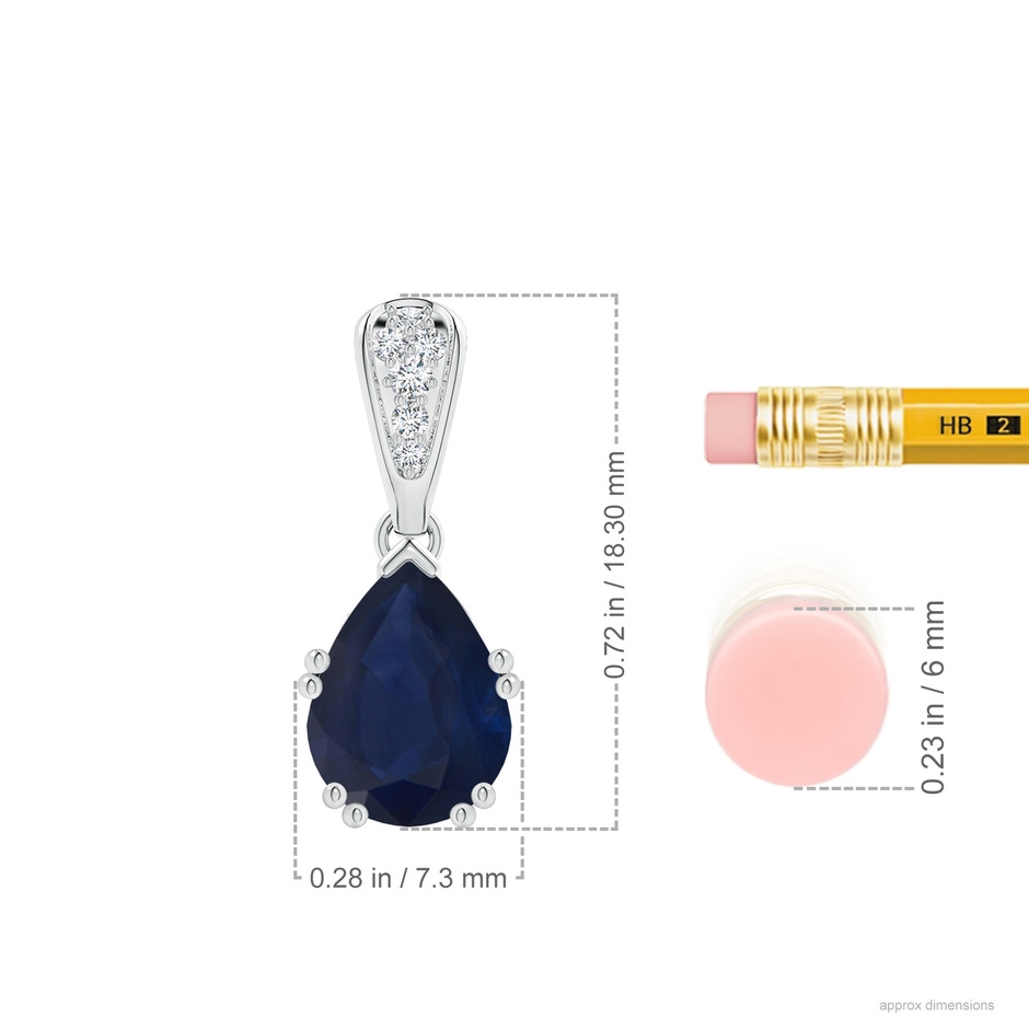 9x7mm A Vintage Style Pear Sapphire Drop Pendant with Diamonds in White Gold ruler