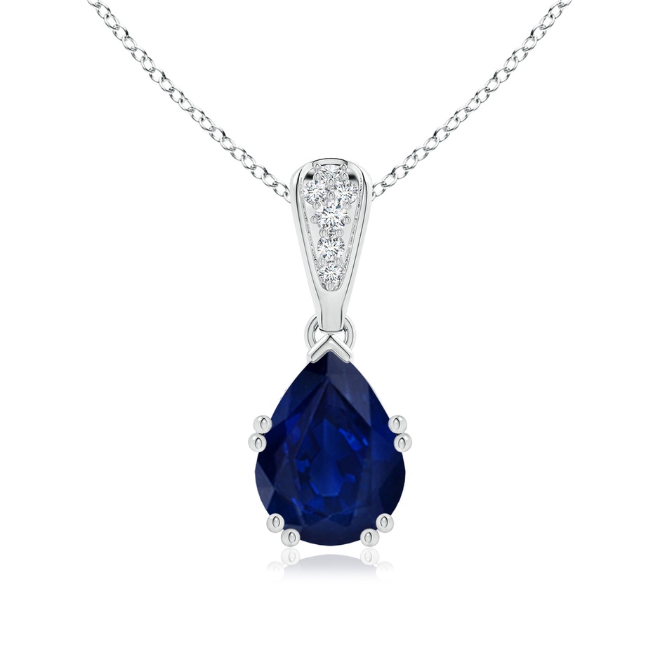 9x7mm AA Vintage Style Pear Sapphire Drop Pendant with Diamonds in P950 Platinum 