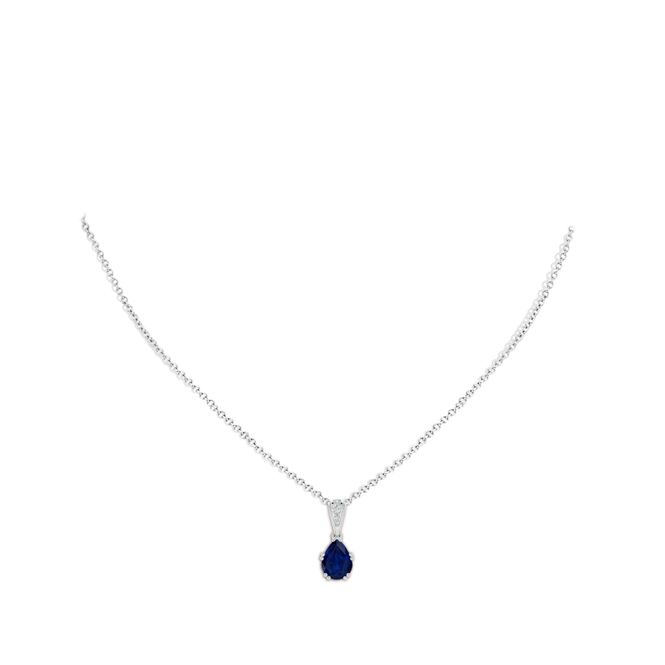 9x7mm AA Vintage Style Pear Sapphire Drop Pendant with Diamonds in P950 Platinum pen