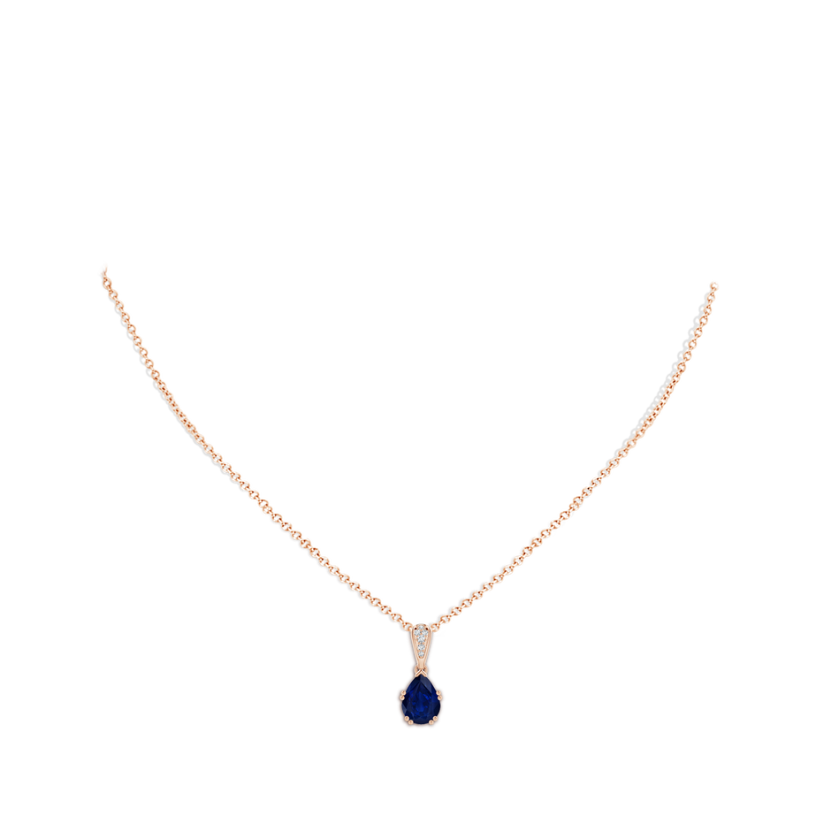 9x7mm AA Vintage Style Pear Sapphire Drop Pendant with Diamonds in Rose Gold pen