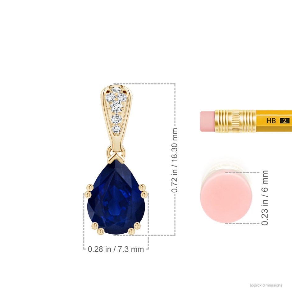 9x7mm AA Vintage Style Pear Sapphire Drop Pendant with Diamonds in Yellow Gold ruler