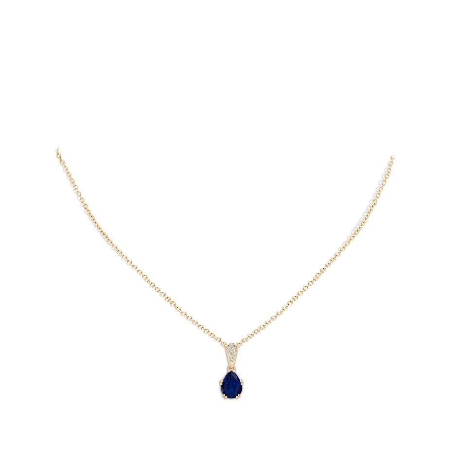 9x7mm AA Vintage Style Pear Sapphire Drop Pendant with Diamonds in Yellow Gold pen