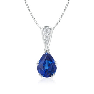 9x7mm AAA Vintage Style Pear Sapphire Drop Pendant with Diamonds in P950 Platinum