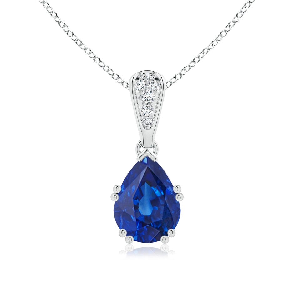 9x7mm AAA Vintage Style Pear Sapphire Drop Pendant with Diamonds in P950 Platinum 