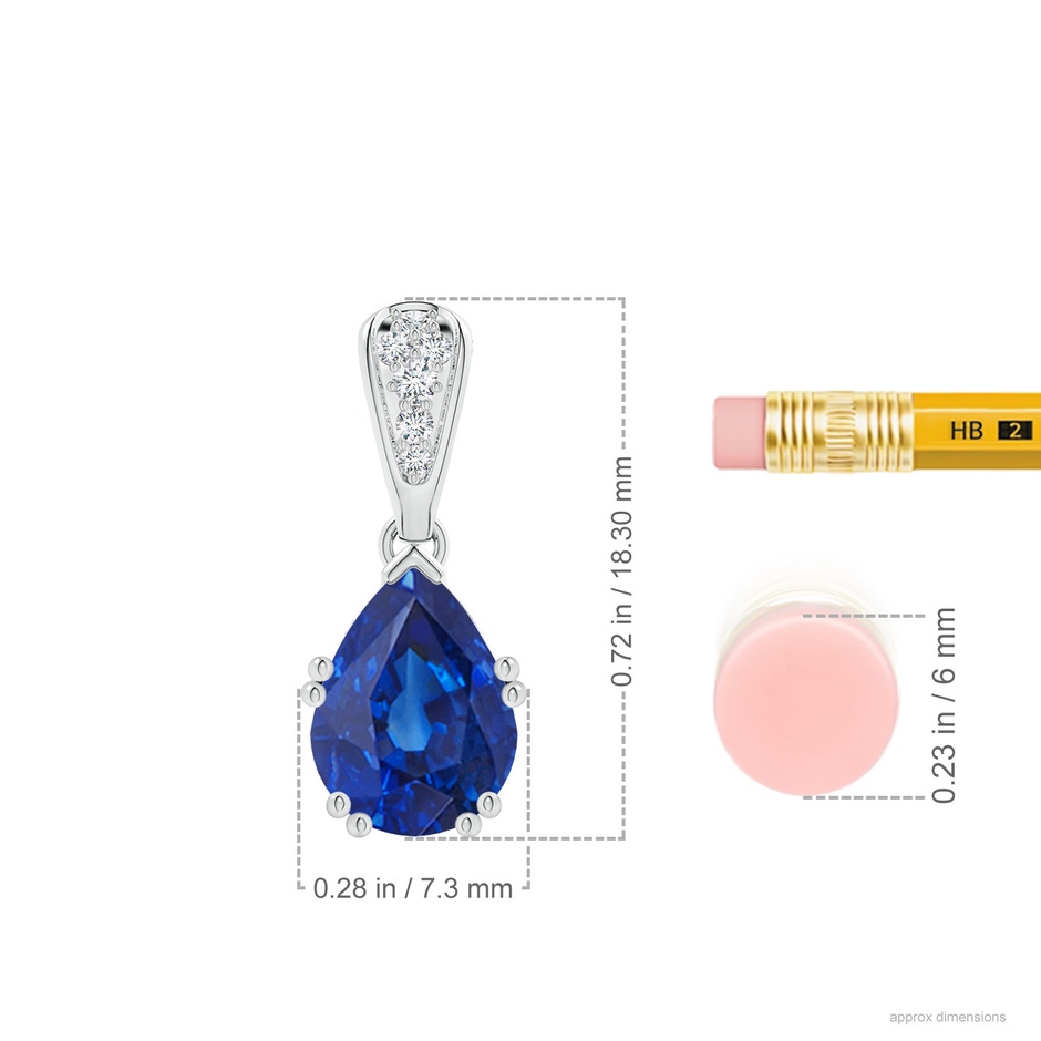 9x7mm AAA Vintage Style Pear Sapphire Drop Pendant with Diamonds in P950 Platinum ruler