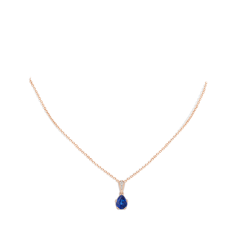 9x7mm AAA Vintage Style Pear Sapphire Drop Pendant with Diamonds in Rose Gold pen