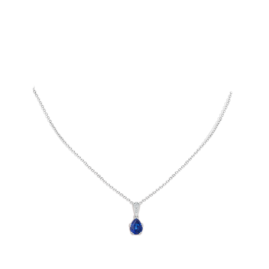 9x7mm AAA Vintage Style Pear Sapphire Drop Pendant with Diamonds in White Gold pen