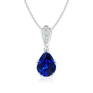 9x7mm AAAA Vintage Style Pear Sapphire Drop Pendant with Diamonds in P950 Platinum
