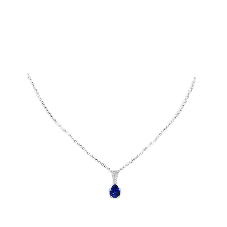 9x7mm AAAA Vintage Style Pear Sapphire Drop Pendant with Diamonds in P950 Platinum pen