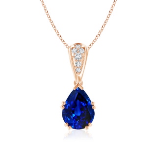 9x7mm AAAA Vintage Style Pear Sapphire Drop Pendant with Diamonds in Rose Gold