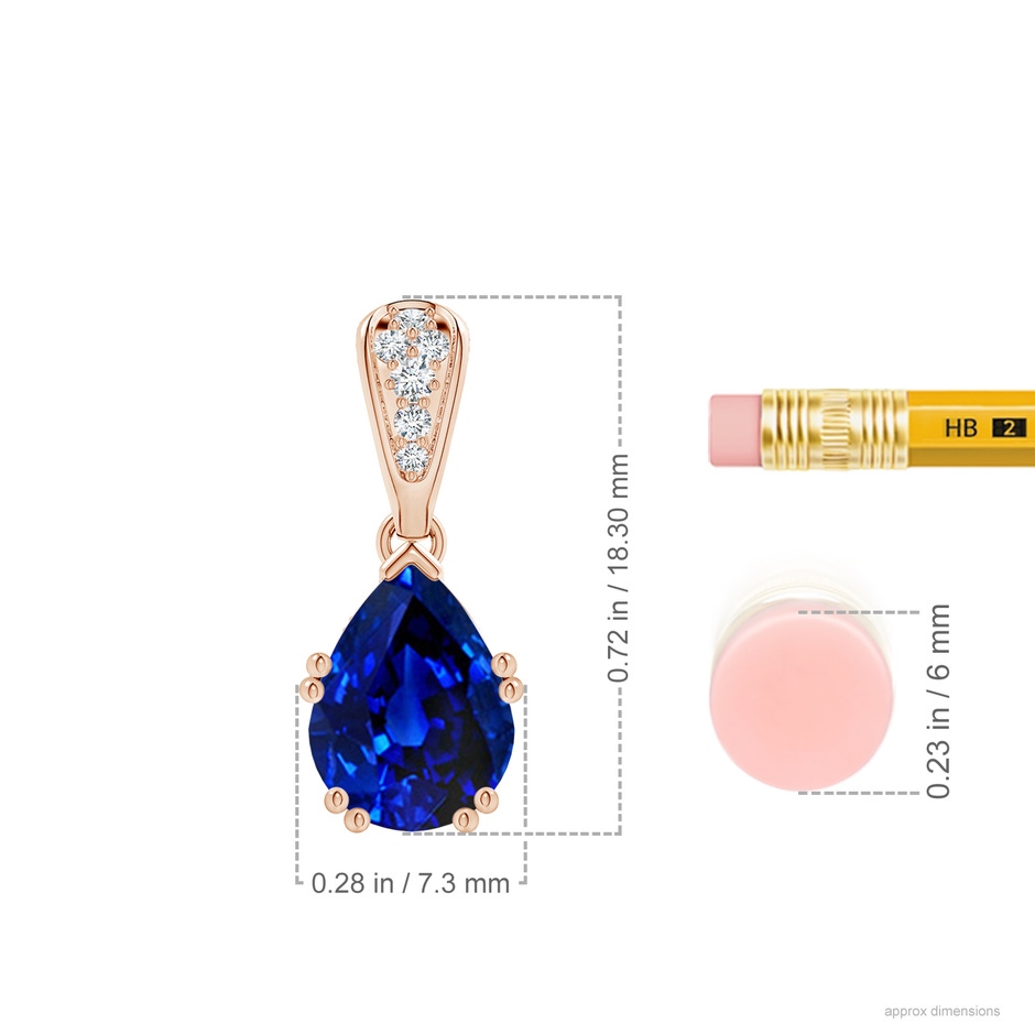 9x7mm AAAA Vintage Style Pear Sapphire Drop Pendant with Diamonds in Rose Gold ruler