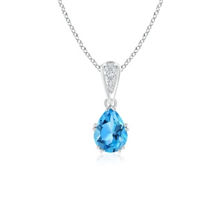 7x5mm AAA Vintage Style Pear Swiss Blue Topaz Drop Pendant in White Gold
