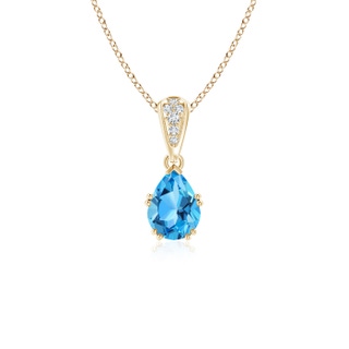 7x5mm AAA Vintage Style Pear Swiss Blue Topaz Drop Pendant in Yellow Gold