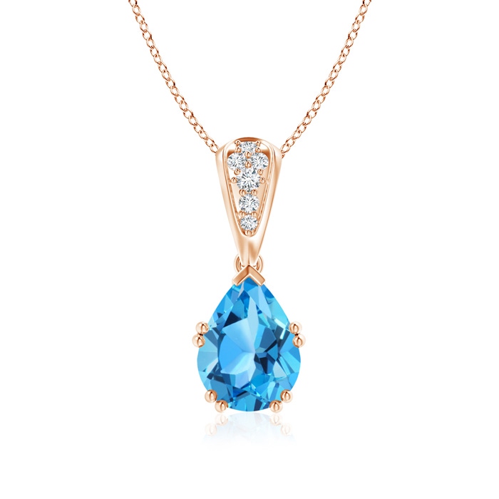 9x7mm AAA Vintage Style Pear Swiss Blue Topaz Drop Pendant in Rose Gold