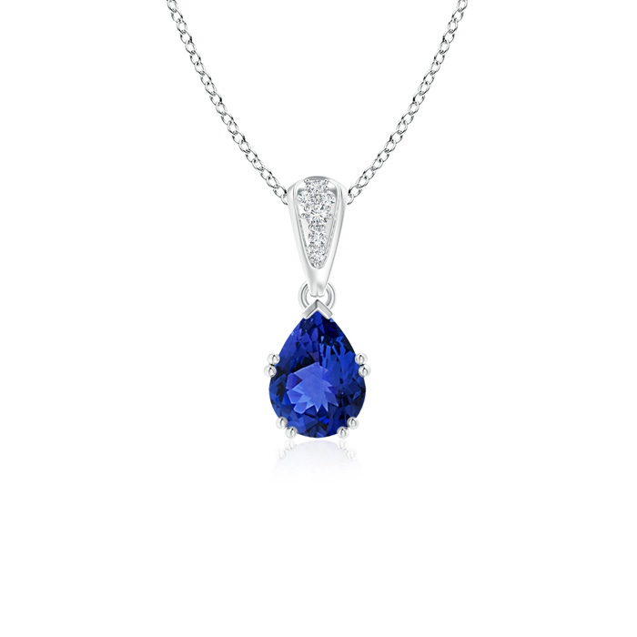7x5mm AAA Vintage Style Pear Tanzanite Drop Pendant with Diamonds in P950 Platinum 