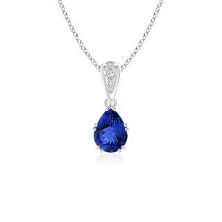 7x5mm AAA Vintage Style Pear Tanzanite Drop Pendant with Diamonds in White Gold