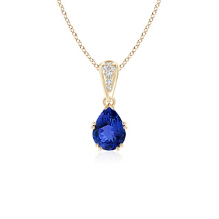 7x5mm AAA Vintage Style Pear Tanzanite Drop Pendant with Diamonds in Yellow Gold