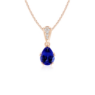 7x5mm AAAA Vintage Style Pear Tanzanite Drop Pendant with Diamonds in Rose Gold