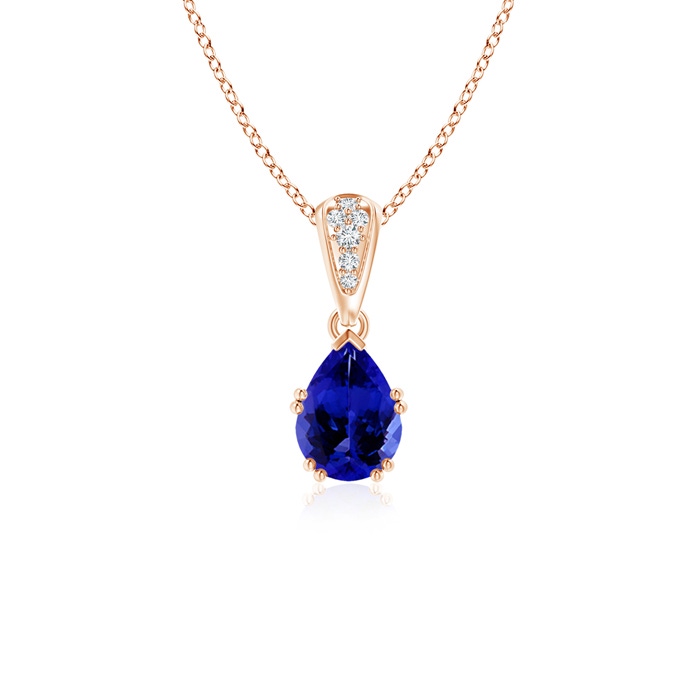 7x5mm AAAA Vintage Style Pear Tanzanite Drop Pendant with Diamonds in Rose Gold 