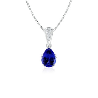 7x5mm AAAA Vintage Style Pear Tanzanite Drop Pendant with Diamonds in White Gold