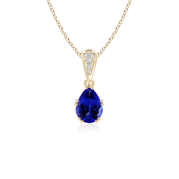 7x5mm AAAA Vintage Style Pear Tanzanite Drop Pendant with Diamonds in Yellow Gold