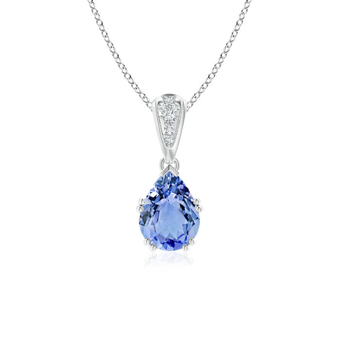 8x6mm A Vintage Style Pear Tanzanite Drop Pendant with Diamonds in P950 Platinum