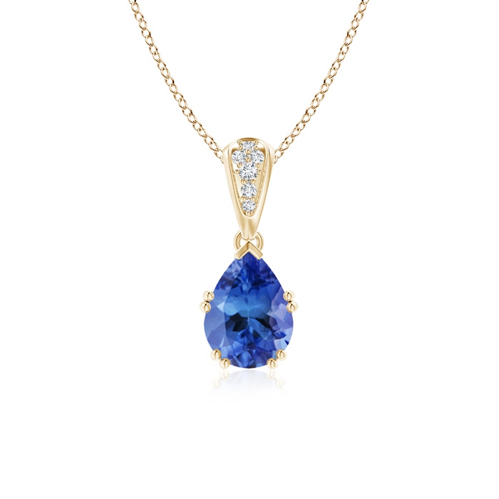 8x6mm AA Vintage Style Pear Tanzanite Drop Pendant with Diamonds in Yellow Gold 