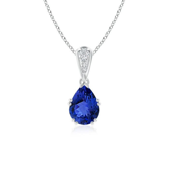 8x6mm AAA Vintage Style Pear Tanzanite Drop Pendant with Diamonds in White Gold 