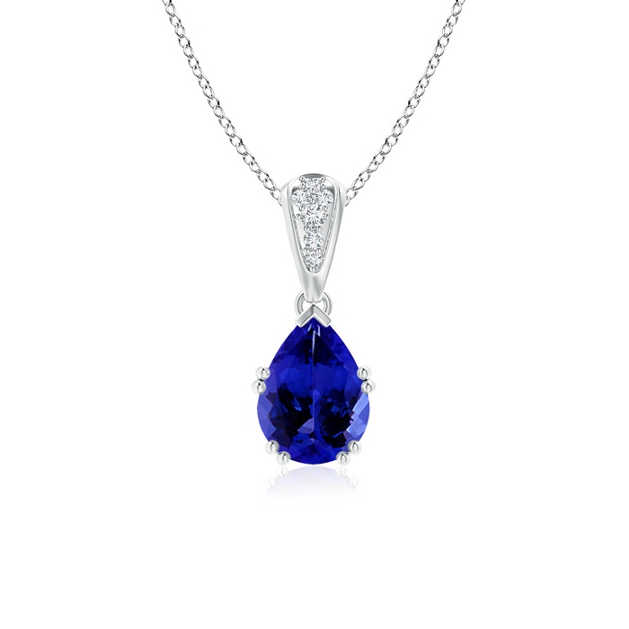 8x6mm AAAA Vintage Style Pear Tanzanite Drop Pendant with Diamonds in White Gold 